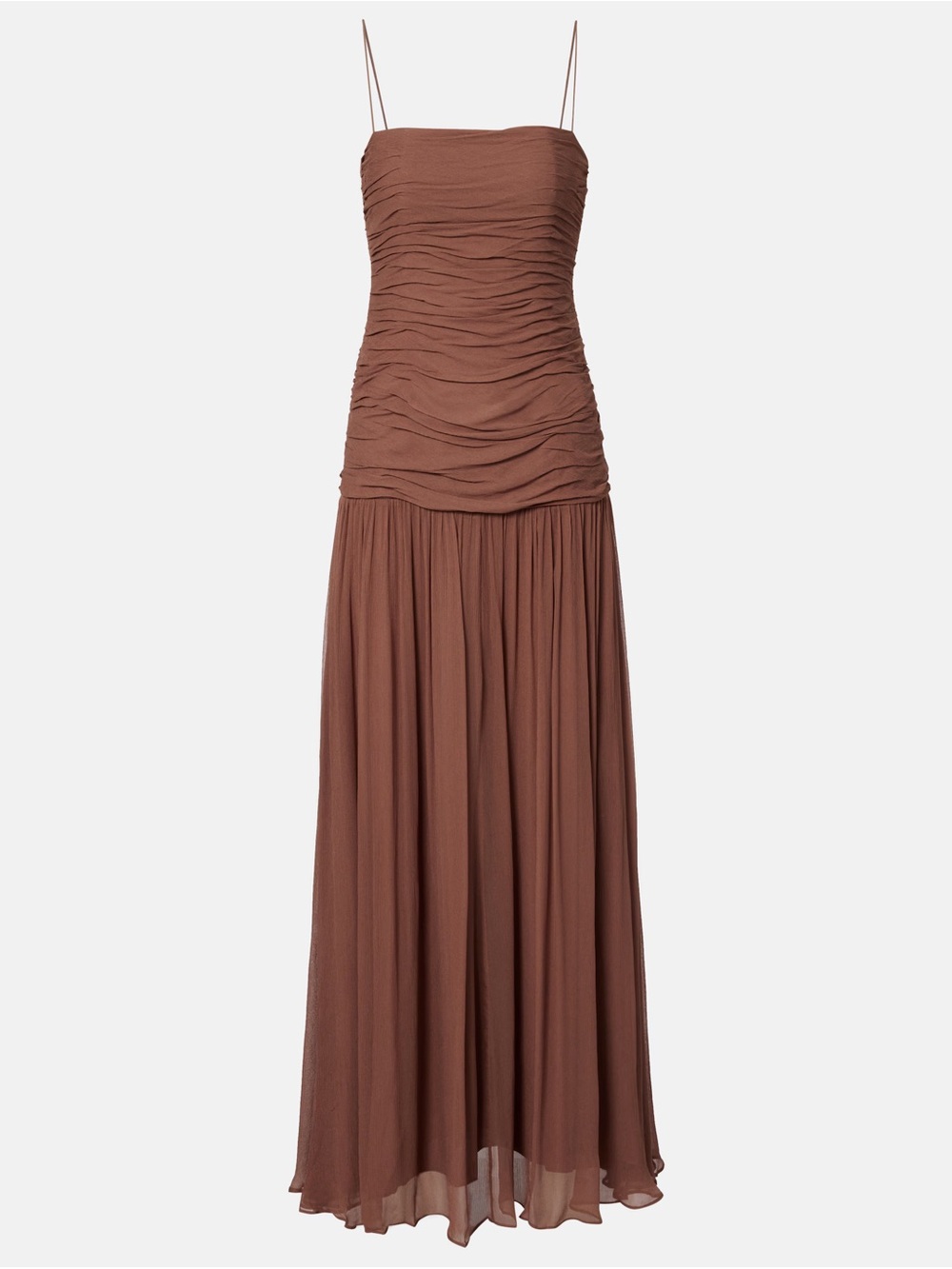 STAUD Dalton Brown Gathered Ruched Maxi Dress - Picture 3 of 5